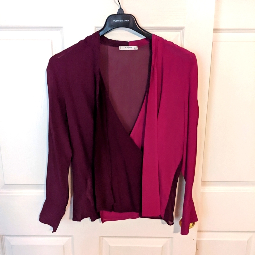 Mango tie neck blouse with button detail, size 8